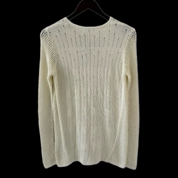 J. McLaughlin Cream V-Neck Open Stitch Long Sleeve Knit Sweater Size Small - Picture 8 of 9